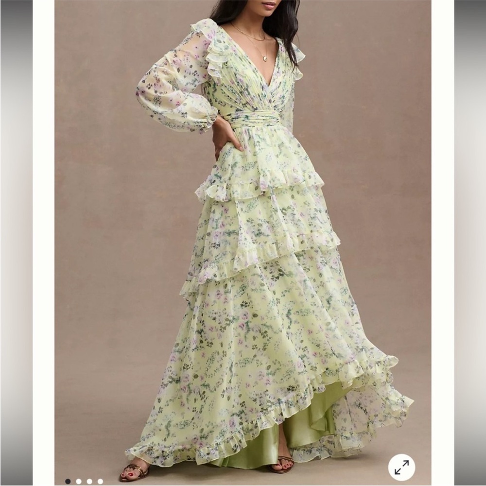 Mac Duggal Floral Chiffon Tiered Ruffle Dress